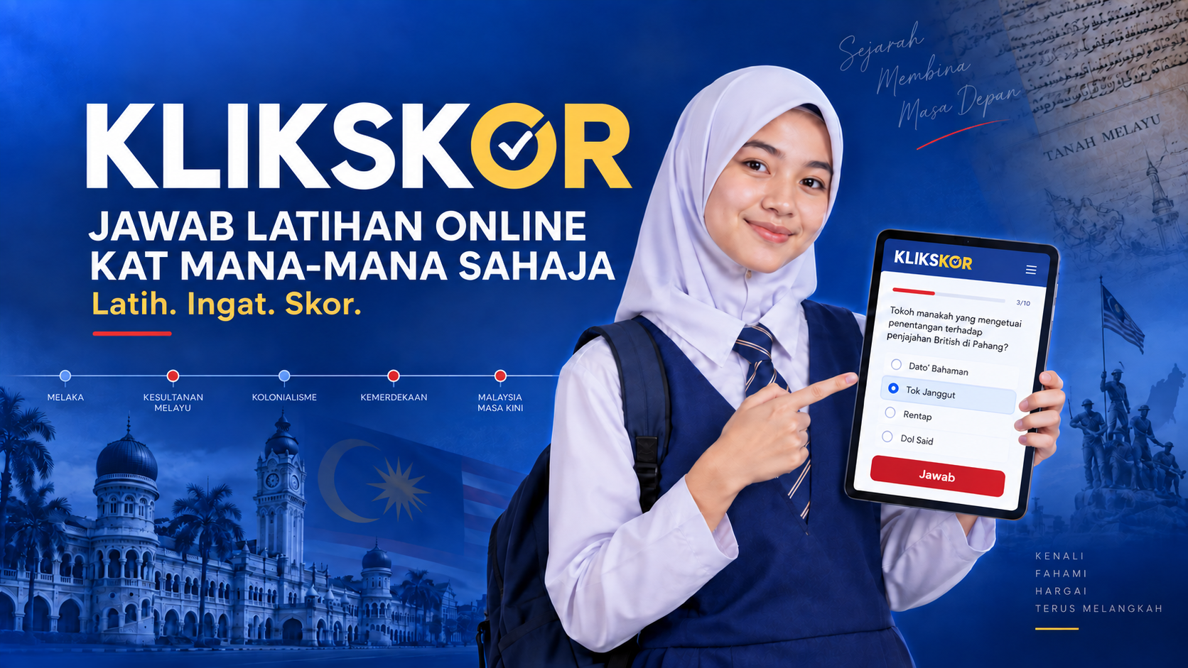 KlikSkor โ Jawab latihan online kat mana-mana sahaja. Latih, Ingat, Skor.